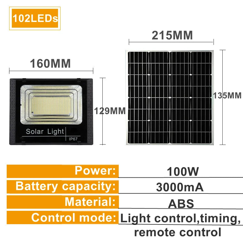 Foco Solar LED con Control Remoto IP67 para Exterior