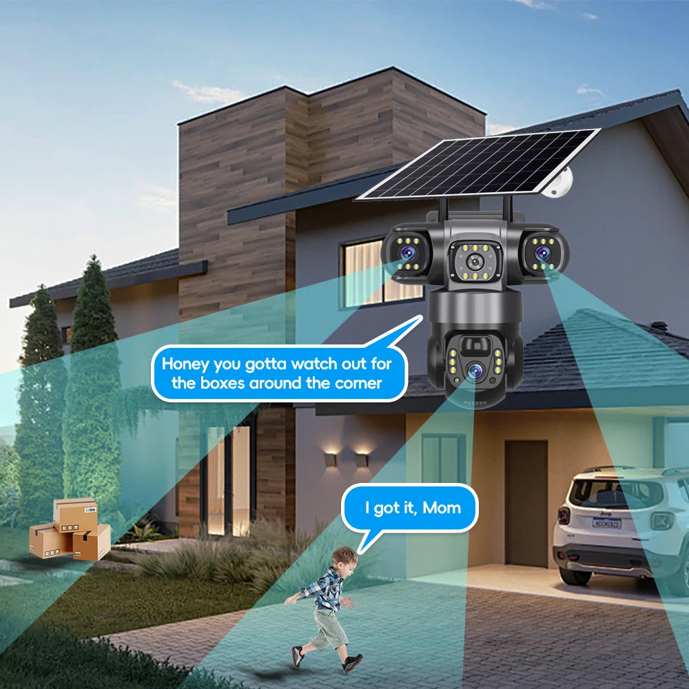 V380 Pro 3 lentes 4G IP cámara Solar HD 15 MP exterior impermeable CCTV visión nocturna Audio bidireccional cámara IP de seguimiento móvil
