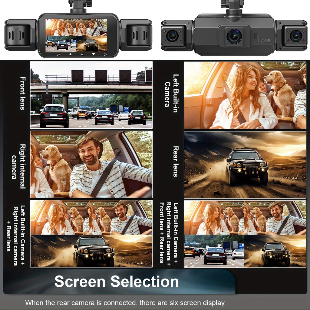 Dashcam para coches, caja negra de 4 canales, cámara de conducción WiFi FHD 1080P, grabación en bucle de visión nocturna, kit de cables duros, accesorios para coche