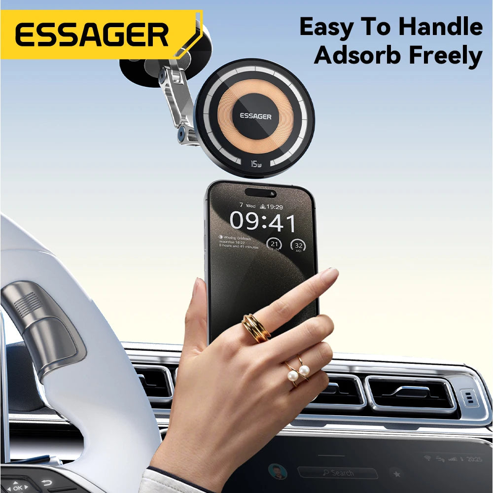 Essager-cargador inalámbrico magnético para teléfono de coche, soporte de montaje de pasta fácil de carga rápida de 15W para Magsafe iPhone 15 14 13 Pro Max