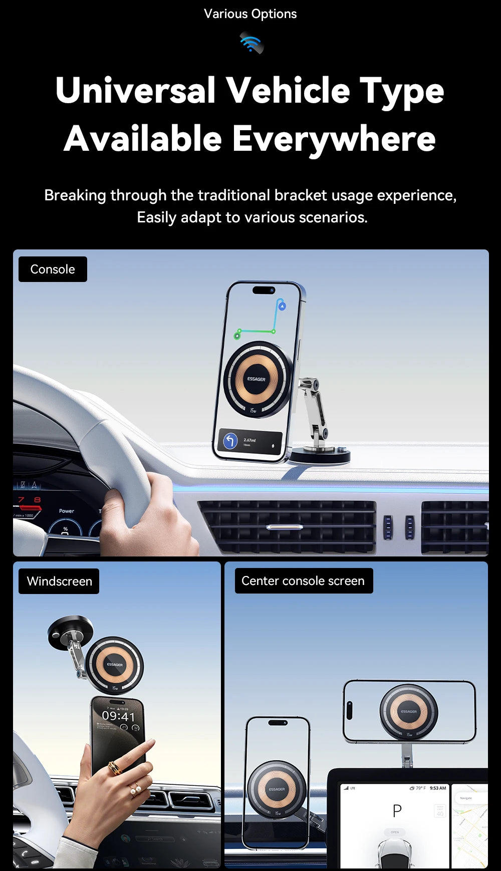 Essager-cargador inalámbrico magnético para teléfono de coche, soporte de montaje de pasta fácil de carga rápida de 15W para Magsafe iPhone 15 14 13 Pro Max