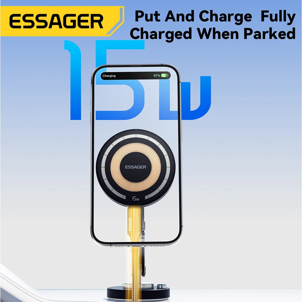 Essager-cargador inalámbrico magnético para teléfono de coche, soporte de montaje de pasta fácil de carga rápida de 15W para Magsafe iPhone 15 14 13 Pro Max
