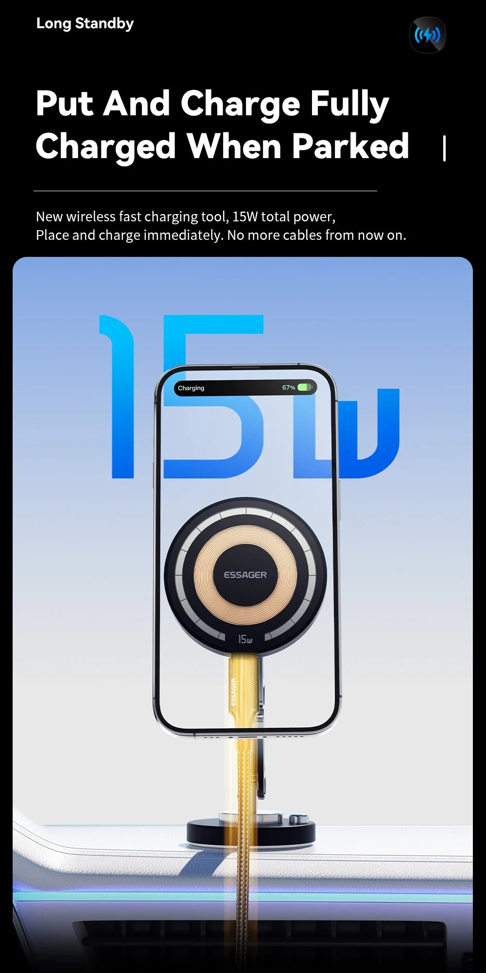 Essager-cargador inalámbrico magnético para teléfono de coche, soporte de montaje de pasta fácil de carga rápida de 15W para Magsafe iPhone 15 14 13 Pro Max