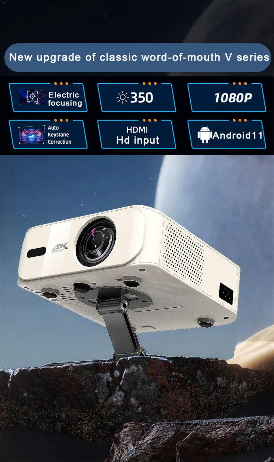 Proyector 4K UHD 35000 lúmenes Android WiFi 6 BT5.2 Native1080P Full HD Proyector de películas para cine en casa Enfoque automático Proyector inteligente