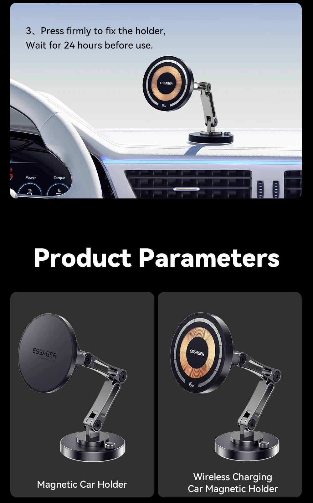 Essager-cargador inalámbrico magnético para teléfono de coche, soporte de montaje de pasta fácil de carga rápida de 15W para Magsafe iPhone 15 14 13 Pro Max