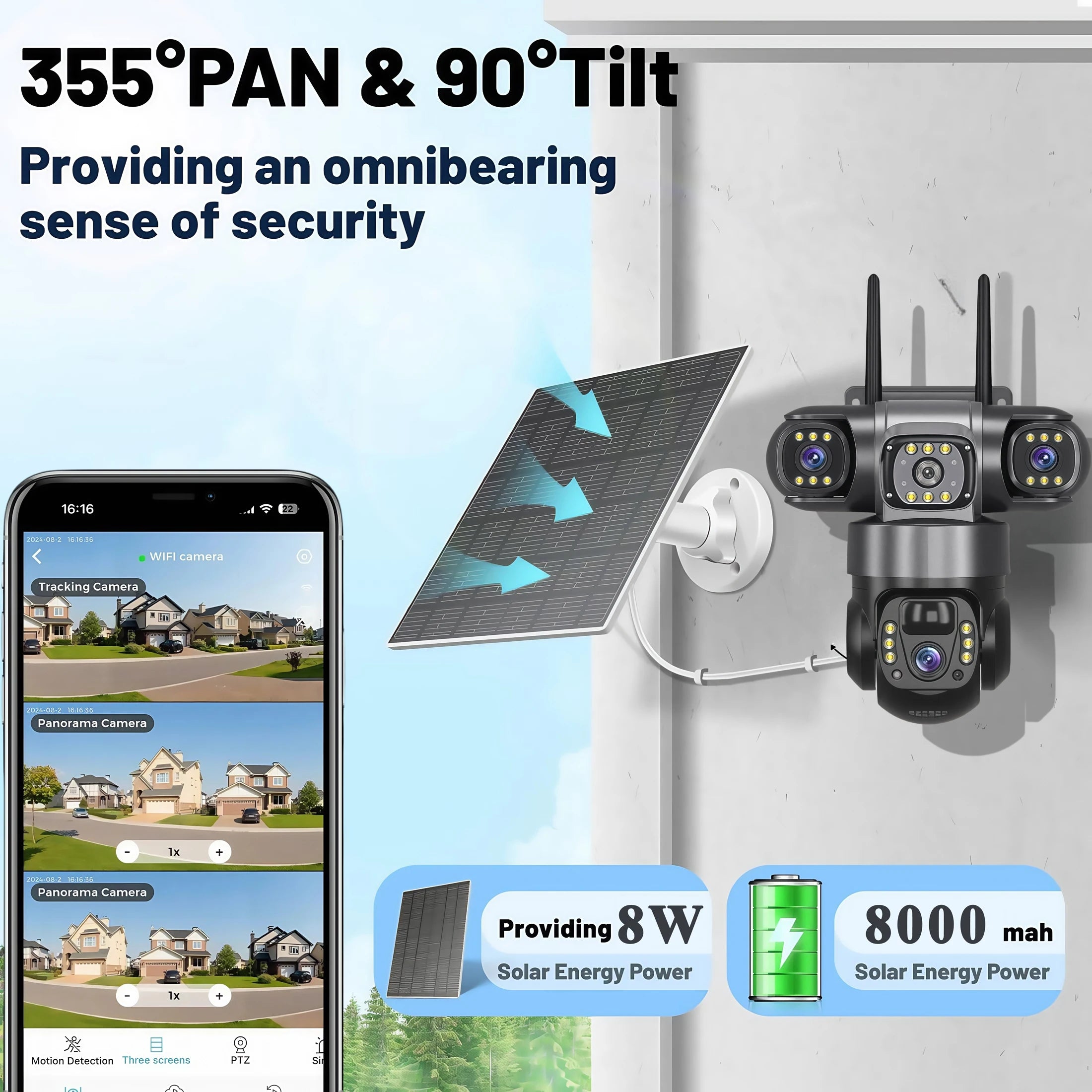 V380 Pro 3 lentes 4G IP cámara Solar HD 15 MP exterior impermeable CCTV visión nocturna Audio bidireccional cámara IP de seguimiento móvil