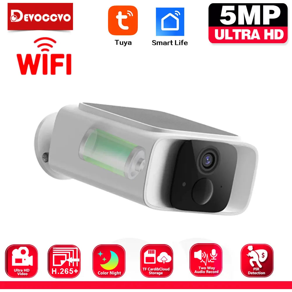 Cámara de Seguridad Solar WiFi Tuya, Tipo Bala, para Exteriores, 5MP, Impermeable, con Batería, CCTV, Vigilancia, Inalámbrica, Audio Bidireccional