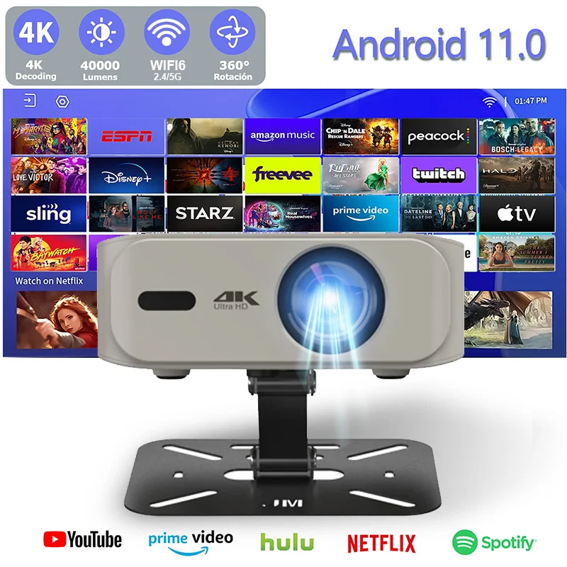 Proyector 4K UHD 35000 lúmenes Android WiFi 6 BT5.2 Native1080P Full HD Proyector de películas para cine en casa Enfoque automático Proyector inteligente