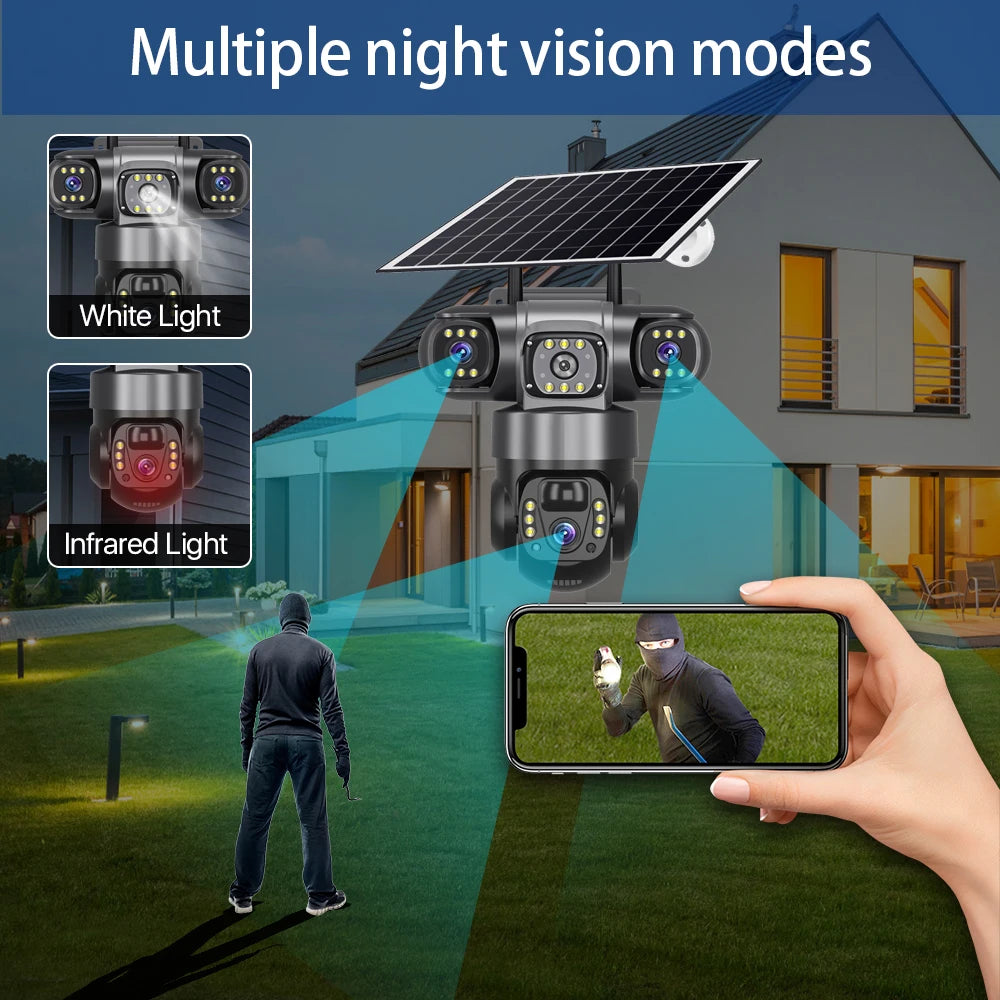 V380 Pro 3 lentes 4G IP cámara Solar HD 15 MP exterior impermeable CCTV visión nocturna Audio bidireccional cámara IP de seguimiento móvil