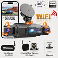 Dashcam para coches, caja negra de 4 canales, cámara de conducción WiFi FHD 1080P, grabación en bucle de visión nocturna, kit de cables duros, accesorios para coche