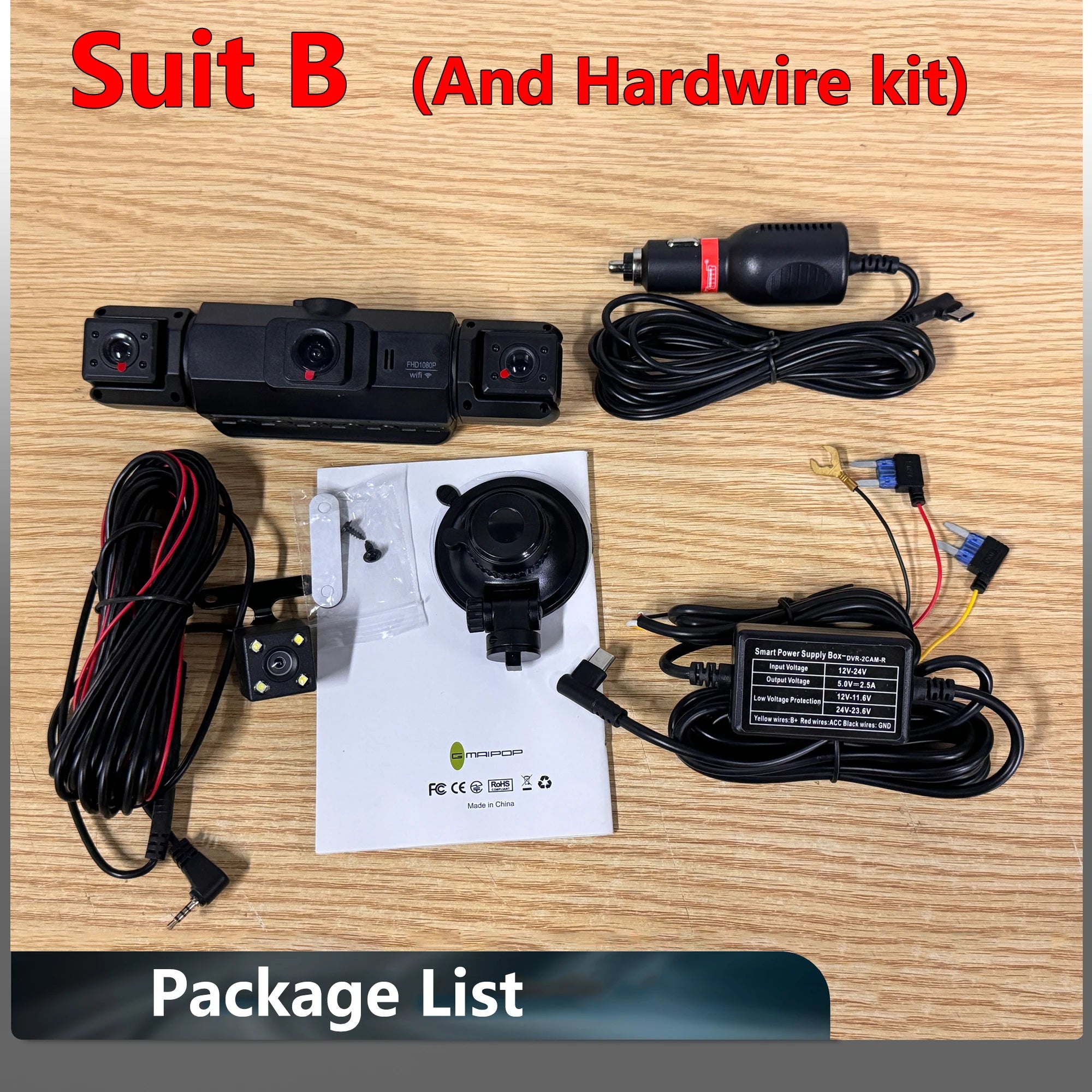 Dashcam para coches, caja negra de 4 canales, cámara de conducción WiFi FHD 1080P, grabación en bucle de visión nocturna, kit de cables duros, accesorios para coche