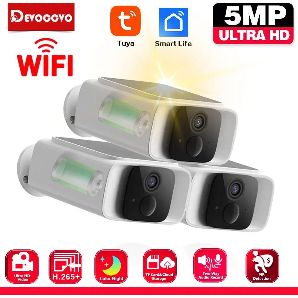Cámara de Seguridad Solar WiFi Tuya, Tipo Bala, para Exteriores, 5MP, Impermeable, con Batería, CCTV, Vigilancia, Inalámbrica, Audio Bidireccional