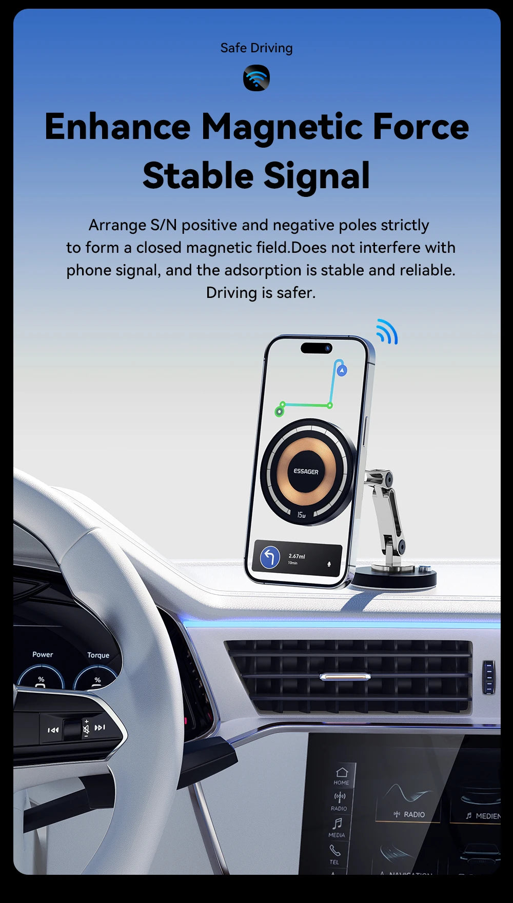 Essager-cargador inalámbrico magnético para teléfono de coche, soporte de montaje de pasta fácil de carga rápida de 15W para Magsafe iPhone 15 14 13 Pro Max