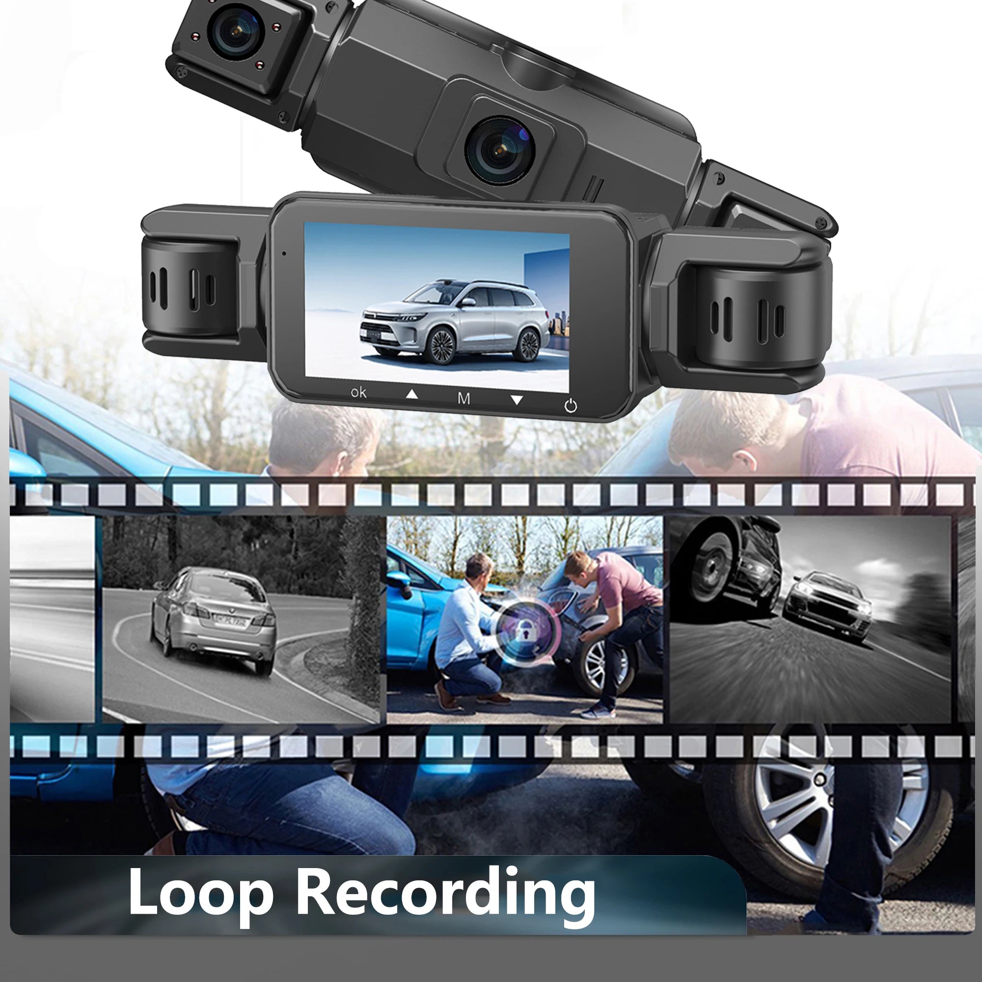 Dashcam para coches, caja negra de 4 canales, cámara de conducción WiFi FHD 1080P, grabación en bucle de visión nocturna, kit de cables duros, accesorios para coche
