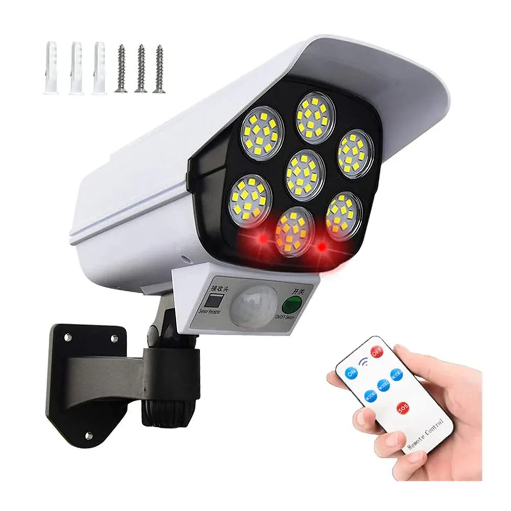 Lámpara Solar LED 77 con Sensor y Simulacion de Camara de Seguridad