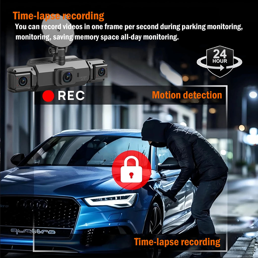 Dashcam para coches, caja negra de 4 canales, cámara de conducción WiFi FHD 1080P, grabación en bucle de visión nocturna, kit de cables duros, accesorios para coche