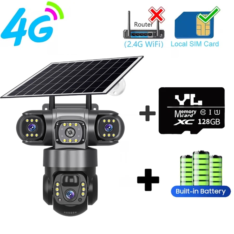 V380 Pro 3 lentes 4G IP cámara Solar HD 15 MP exterior impermeable CCTV visión nocturna Audio bidireccional cámara IP de seguimiento móvil