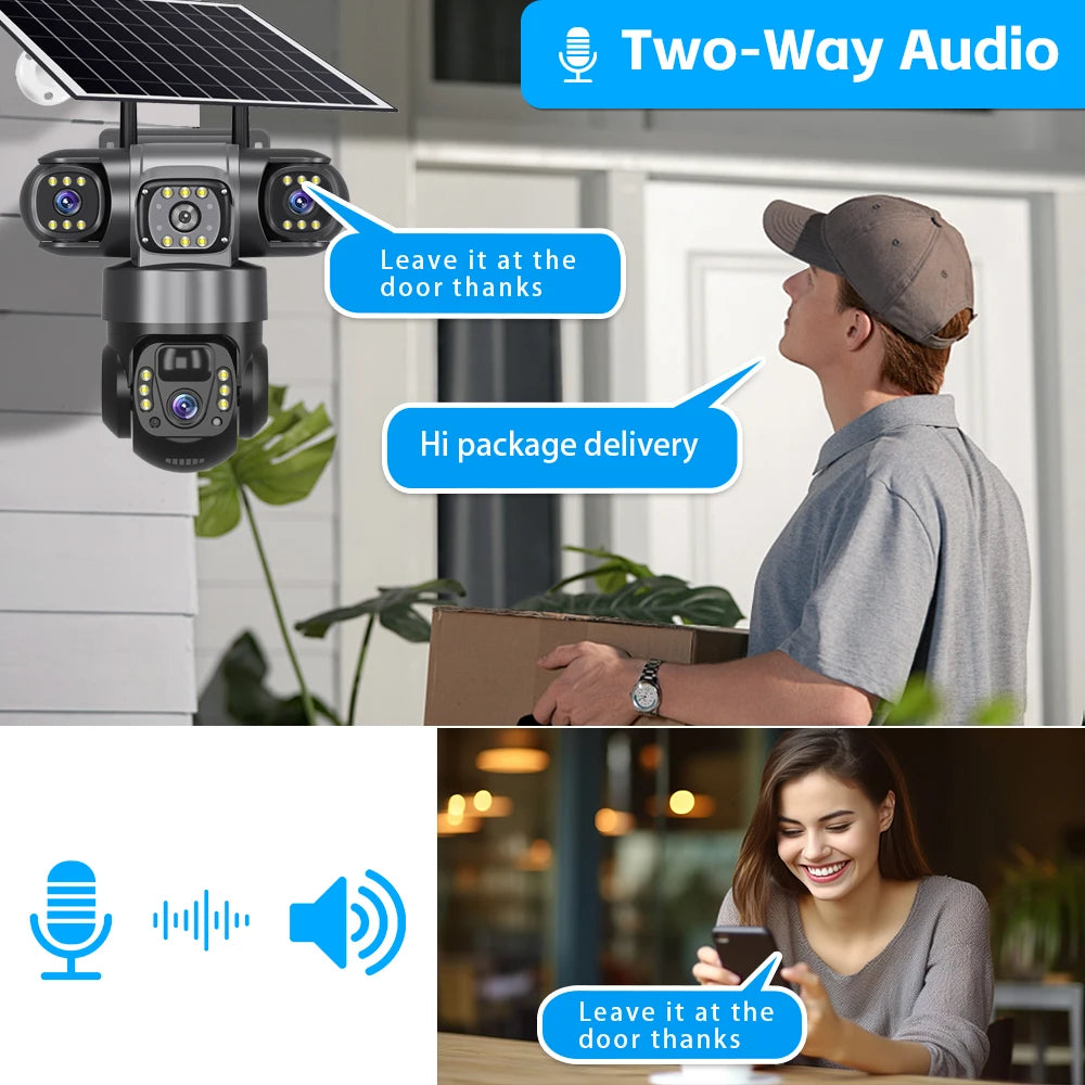 V380 Pro 3 lentes 4G IP cámara Solar HD 15 MP exterior impermeable CCTV visión nocturna Audio bidireccional cámara IP de seguimiento móvil