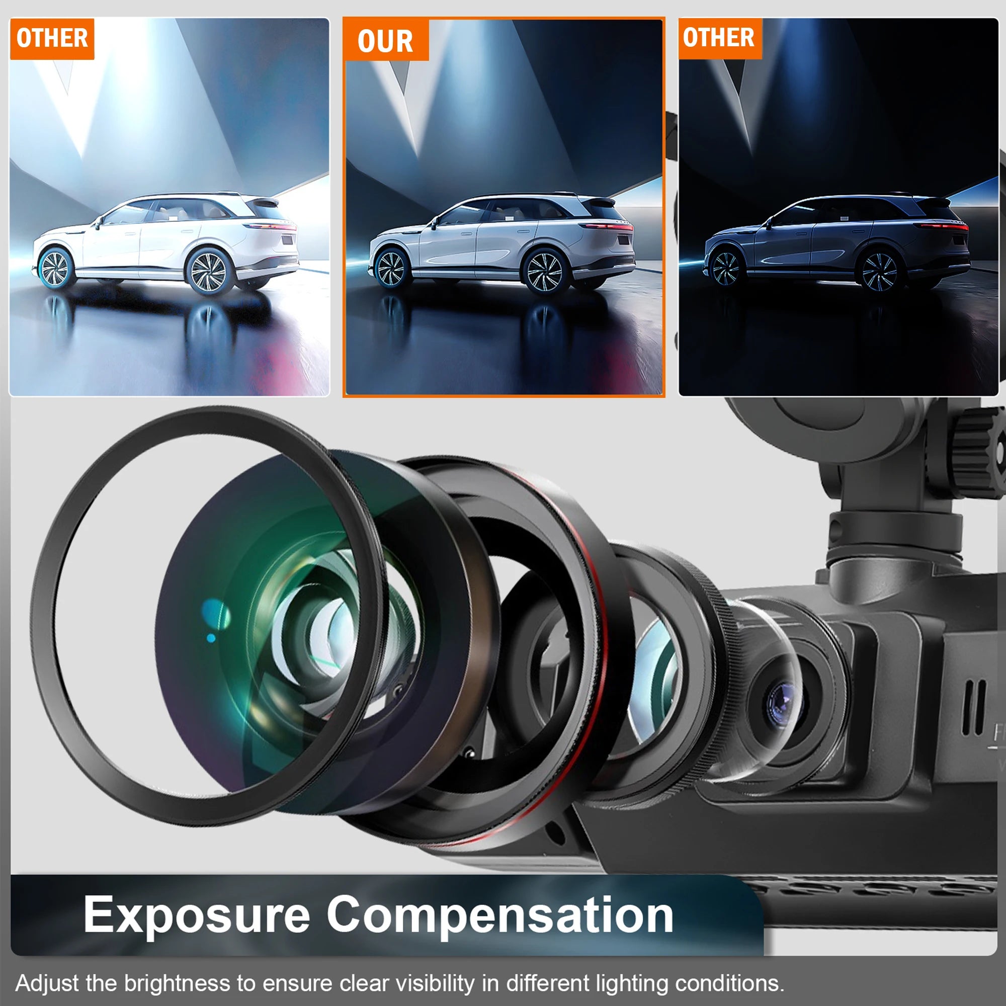 Dashcam para coches, caja negra de 4 canales, cámara de conducción WiFi FHD 1080P, grabación en bucle de visión nocturna, kit de cables duros, accesorios para coche