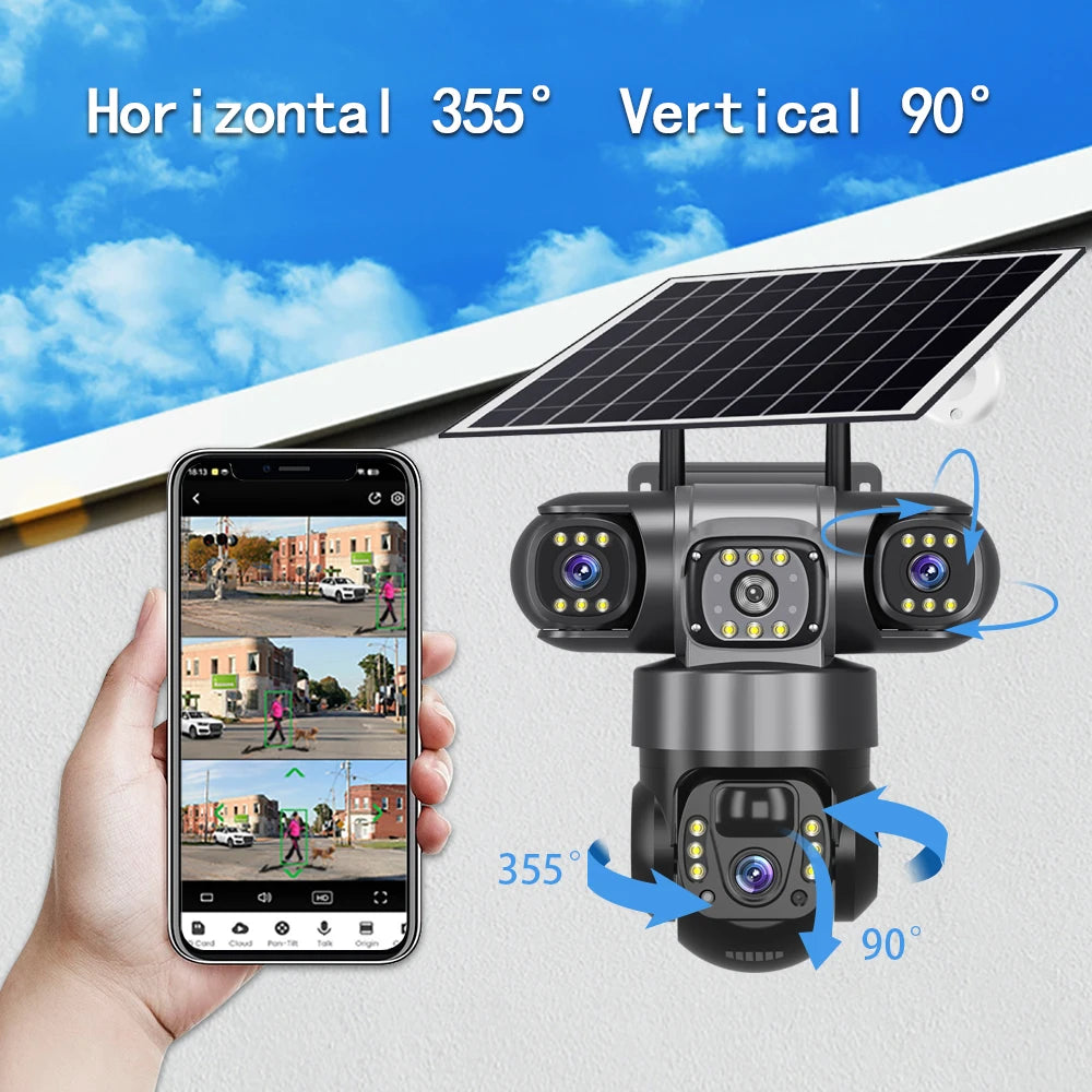 V380 Pro 3 lentes 4G IP cámara Solar HD 15 MP exterior impermeable CCTV visión nocturna Audio bidireccional cámara IP de seguimiento móvil