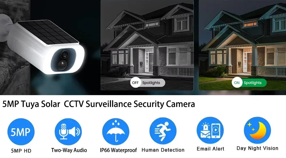 Cámara de Seguridad Solar WiFi Tuya, Tipo Bala, para Exteriores, 5MP, Impermeable, con Batería, CCTV, Vigilancia, Inalámbrica, Audio Bidireccional