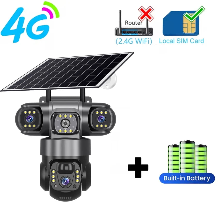 V380 Pro 3 lentes 4G IP cámara Solar HD 15 MP exterior impermeable CCTV visión nocturna Audio bidireccional cámara IP de seguimiento móvil