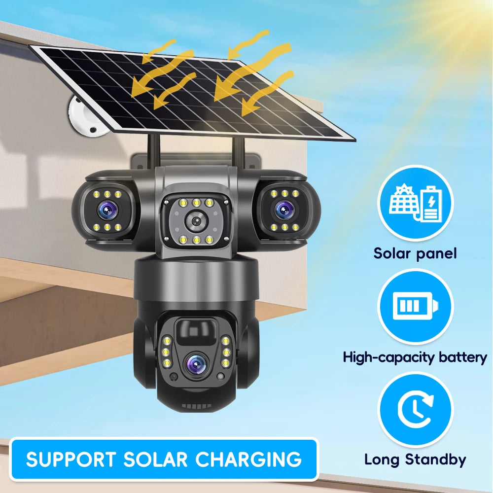V380 Pro 3 lentes 4G IP cámara Solar HD 15 MP exterior impermeable CCTV visión nocturna Audio bidireccional cámara IP de seguimiento móvil